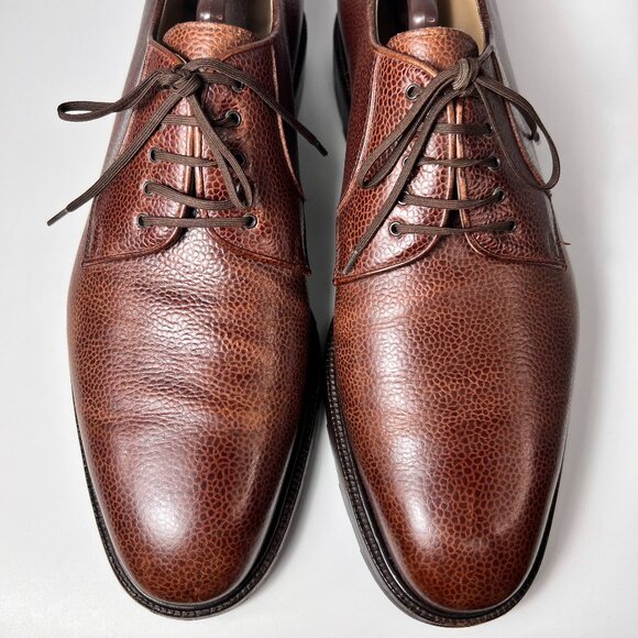 SALVATORE FERRAGAMO Melody Madera Brown Pebble Calf Men Dress Shoes 12D Italy - Picture 1 of 7